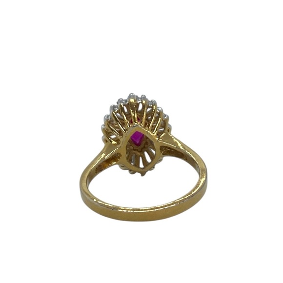 Vintage 18K GE Marquise Baguette Halo Ring Vivid Pink & Clear Stones Size 9 - Picture 7 of 8